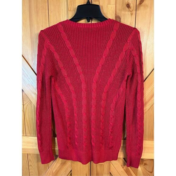 Lauren Ralph Lauren Cable-Knit V-Neck Sweater Lipstick Red Size XS (0961) - Picture 5 of 5